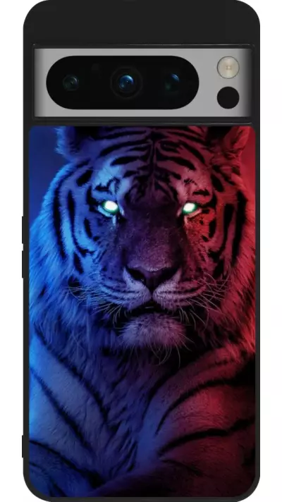 Coque Google Pixel 8 Pro - Silicone rigide noir Tiger Blue Red