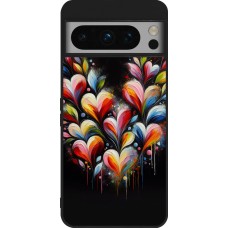 Coque Google Pixel 8 Pro - Silicone rigide noir Valentine 2024 Coeur Noir Abstrait