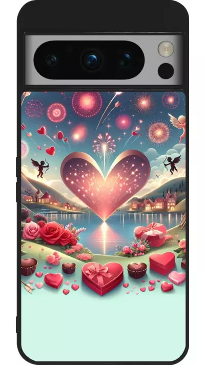 Coque Google Pixel 8 Pro - Silicone rigide noir Valentine 2025 Chic