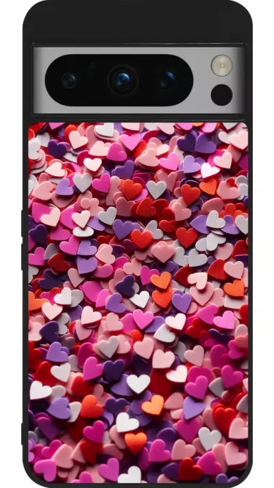 Coque Google Pixel 8 Pro - Silicone rigide noir Valentine 2025 Confetti