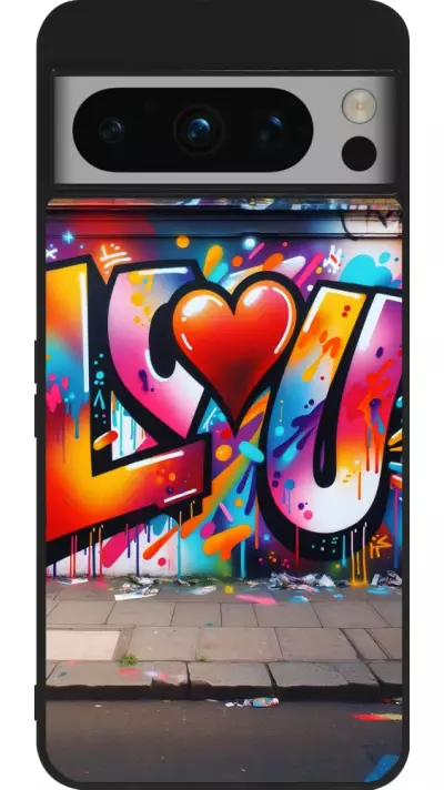 Coque Google Pixel 8 Pro - Silicone rigide noir Valentine 2025 Love U Tag