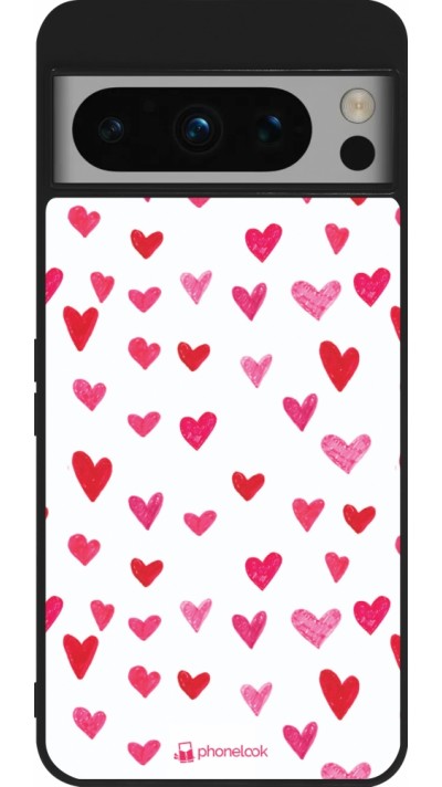 Coque Google Pixel 8 Pro - Silicone rigide noir Valentine 2022 Many pink hearts