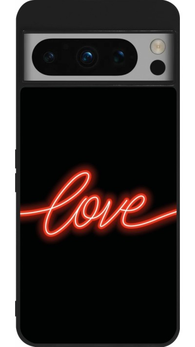 Coque Google Pixel 8 Pro - Silicone rigide noir Valentine 2023 neon love