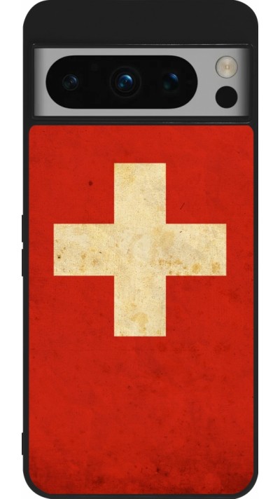 Coque Google Pixel 8 Pro - Silicone rigide noir Vintage Flag SWISS