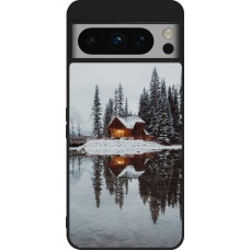 Coque Google Pixel 8 Pro - Silicone rigide noir Winter 25 Winter house forest afternoon