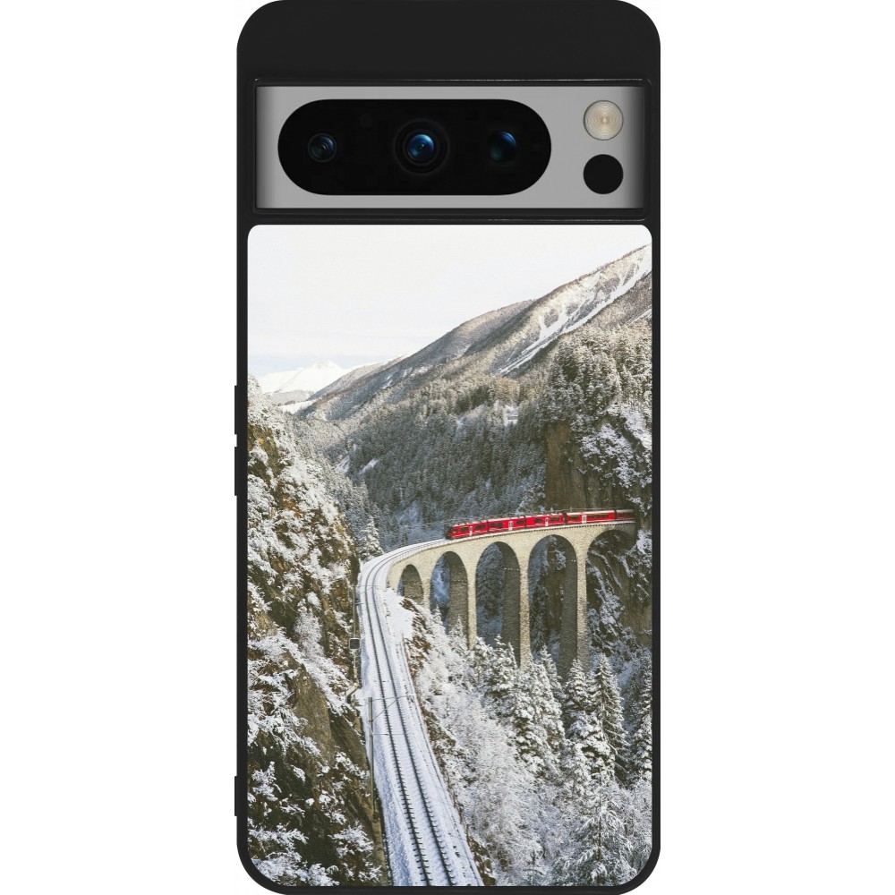 Coque Google Pixel 8 Pro - Silicone rigide noir Winter 25 Winter polar express