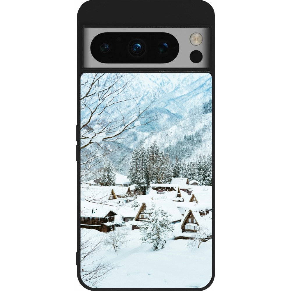 Coque Google Pixel 8 Pro - Silicone rigide noir Winter 25 Winter snowy landscape