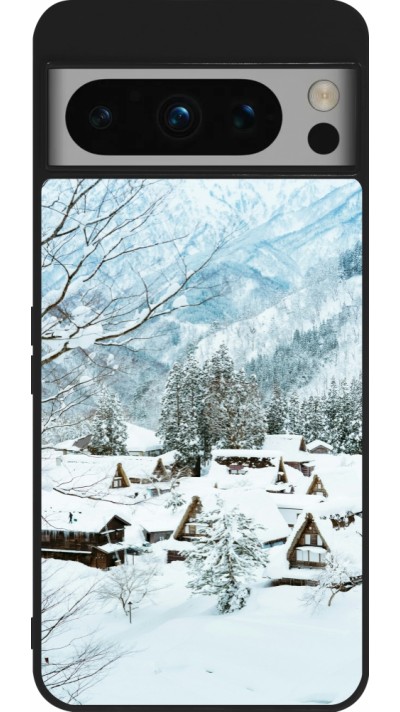 Coque Google Pixel 8 Pro - Silicone rigide noir Winter 25 Winter snowy landscape