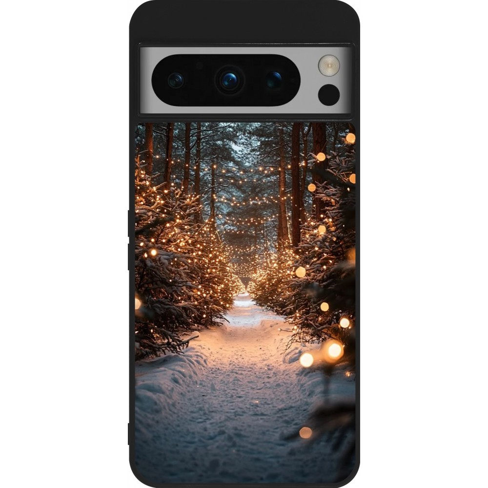 Coque Google Pixel 8 Pro - Silicone rigide noir Winter 25 Winter snowy road