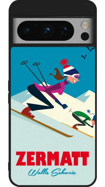 Coque Google Pixel 8 Pro - Silicone rigide noir Zermatt Ski Downhill