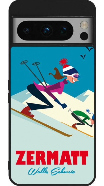 Google Pixel 8 Pro Case Hülle - Silikon schwarz Zermatt Ski Downhill