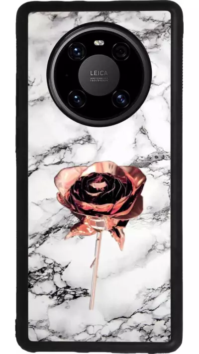 Coque Huawei Mate 40 Pro - Silicone rigide noir Marble Rose Gold