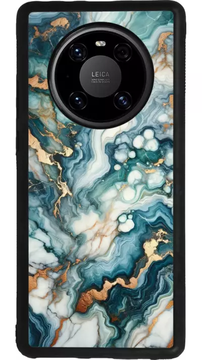 Coque Huawei Mate 40 Pro - Silicone rigide noir Marbre Vert Bleu Doré
