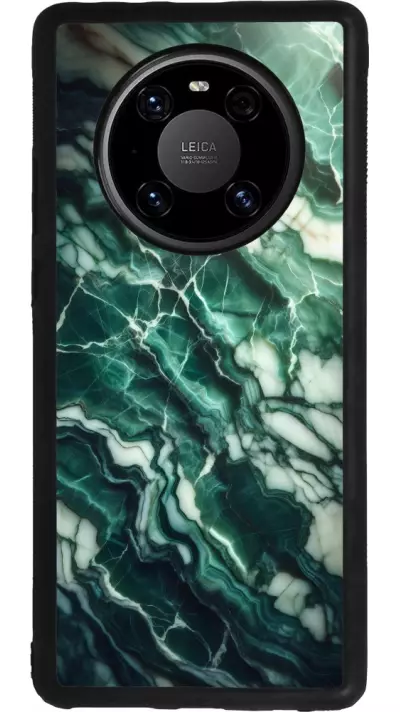 Coque Huawei Mate 40 Pro - Silicone rigide noir Marbre vert majestueux
