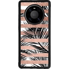 Huawei Mate 40 Pro Case Hülle - Silikon schwarz Palm trees gold stripes