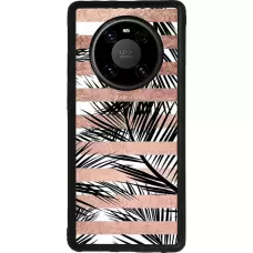 Coque Huawei Mate 40 Pro - Silicone rigide noir Palm trees gold stripes