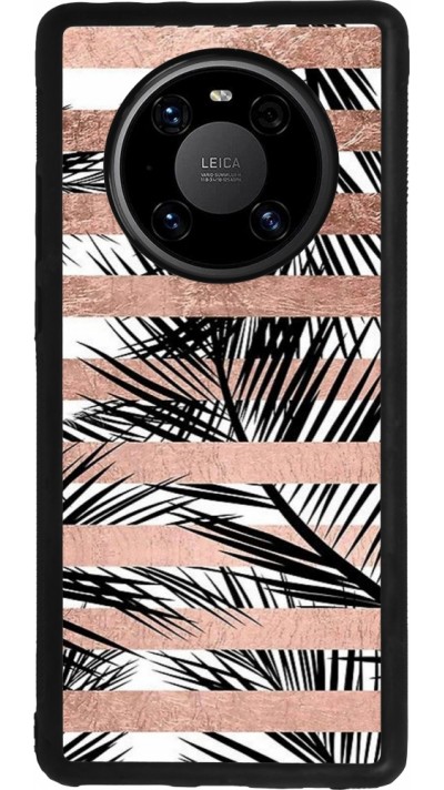 Huawei Mate 40 Pro Case Hülle - Silikon schwarz Palm trees gold stripes