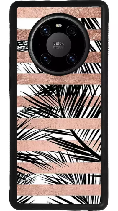 Coque Huawei Mate 40 Pro - Silicone rigide noir Palm trees gold stripes