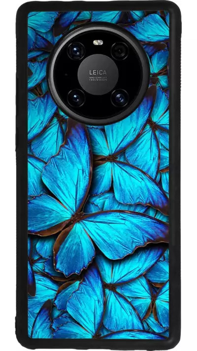 Coque Huawei Mate 40 Pro - Silicone rigide noir Papillon bleu