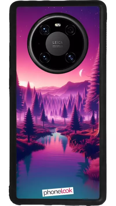 Coque Huawei Mate 40 Pro - Silicone rigide noir Paysage Violet-Rose