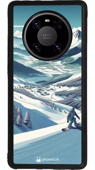 Coque Huawei Mate 40 Pro - Silicone rigide noir Snowboarder Montagne
