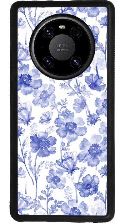 Huawei Mate 40 Pro Case Hülle - Silikon schwarz Spring 23 watercolor blue flowers