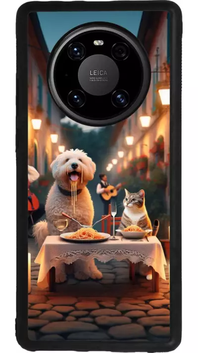 Coque Huawei Mate 40 Pro - Silicone rigide noir Valentine 2024 Dog & Cat Candlelight