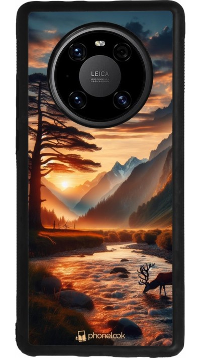 Huawei Mate 40 Pro Case Hülle - Silikon schwarz Tal Sonnenuntergang Hirsch Baum