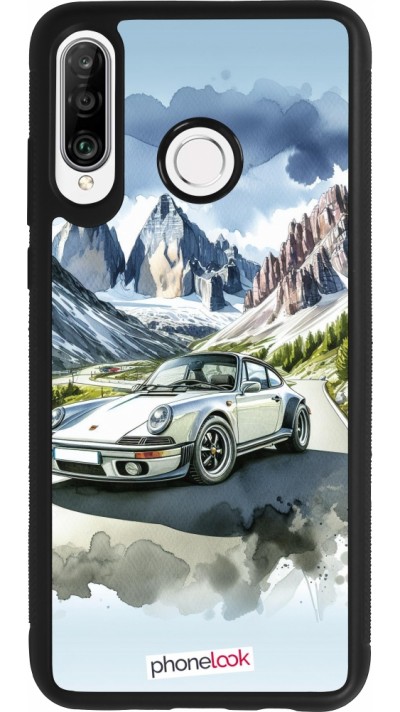 Huawei P30 Lite Case Hülle - Silikon schwarz Porsche 911 Berg Aquarell