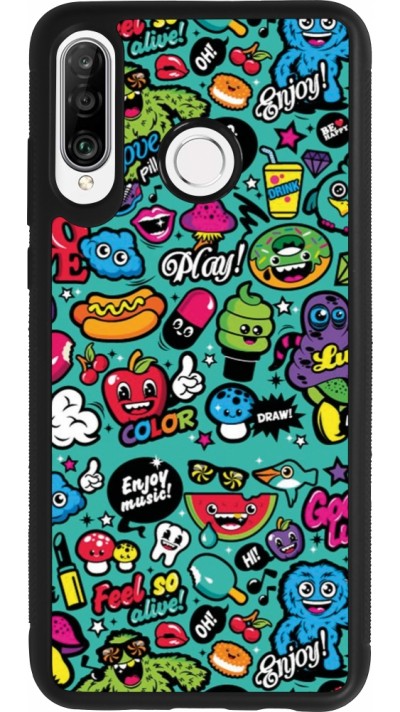 Huawei P30 Lite Case Hülle - Silikon schwarz Cartoons old school