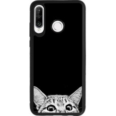 Huawei P30 Lite Case Hülle - Silikon schwarz Cat Looking Up Black