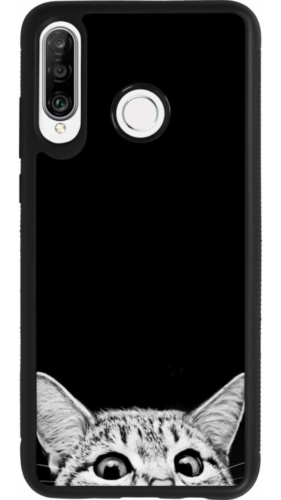 Huawei P30 Lite Case Hülle - Silikon schwarz Cat Looking Up Black