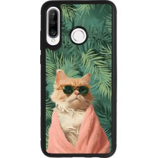 Huawei P30 Lite Case Hülle - Silikon schwarz Cat Summer Palms