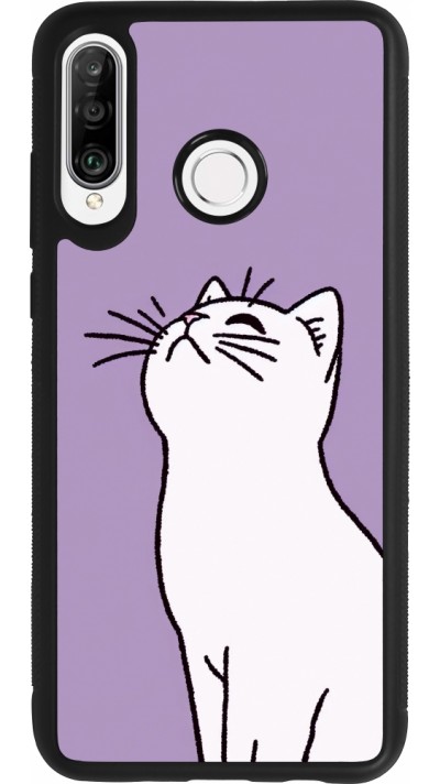 Huawei P30 Lite Case Hülle - Silikon schwarz Chat auf lila Hintergrund