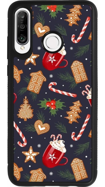 Huawei P30 Lite Case Hülle - Silikon schwarz Christmas 25 Pattern Gingerbread House