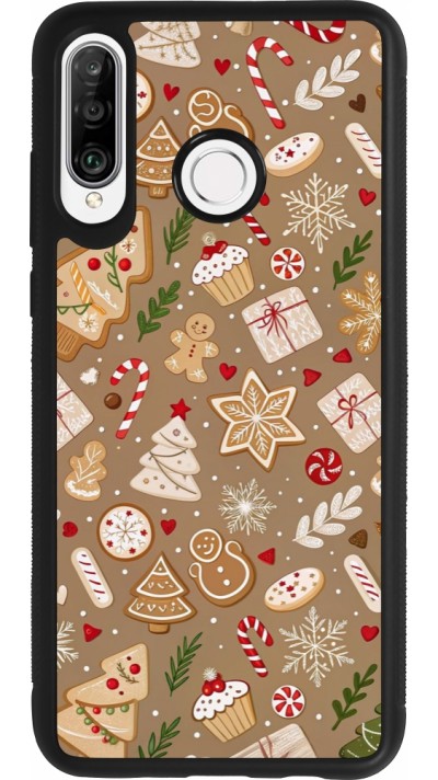 Huawei P30 Lite Case Hülle - Silikon schwarz Christmas 25 Pattern Ginger Cookie