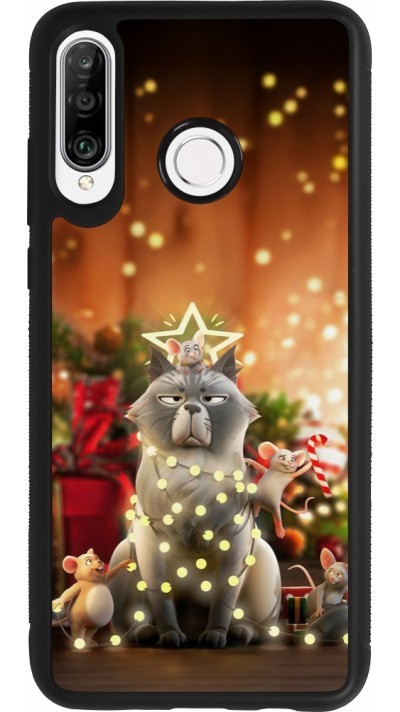 Huawei P30 Lite Case Hülle - Silikon schwarz Christmas 25 Xmas Cat