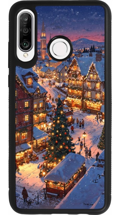 Huawei P30 Lite Case Hülle - Silikon schwarz Christmas 25 Xmas Village
