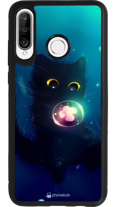 Huawei P30 Lite Case Hülle - Silikon schwarz Cute Cat Bubble