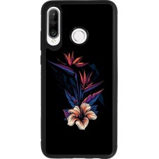 Huawei P30 Lite Case Hülle - Silikon schwarz Dark Flowers