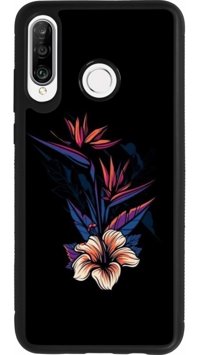 Huawei P30 Lite Case Hülle - Silikon schwarz Dark Flowers