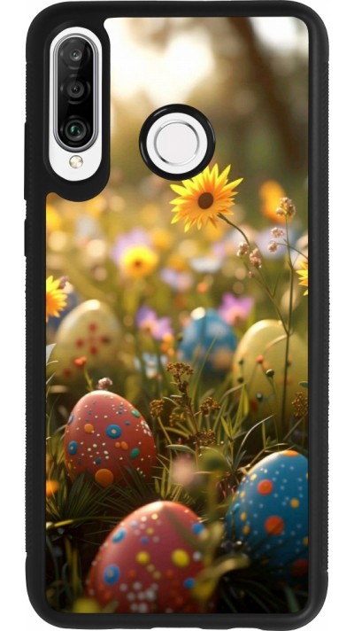 Coque Huawei P30 Lite - Silicone rigide noir Easter 2026 Decorated eggs