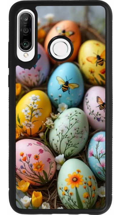 Coque Huawei P30 Lite - Silicone rigide noir Easter 2026 Eggs with bees