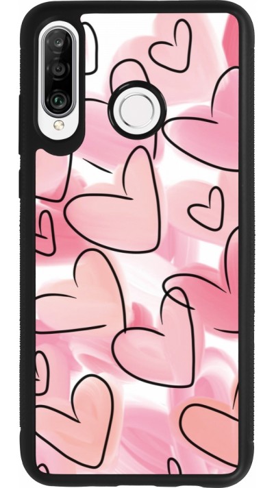 Huawei P30 Lite Case Hülle - Silikon schwarz Easter 2023 pink hearts