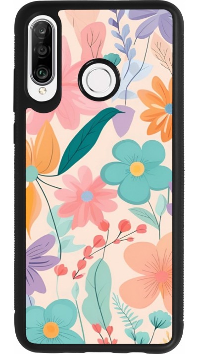 Huawei P30 Lite Case Hülle - Silikon schwarz Easter 2024 spring flowers
