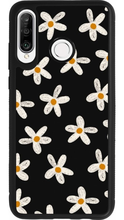 Huawei P30 Lite Case Hülle - Silikon schwarz Easter 2024 white on black flower