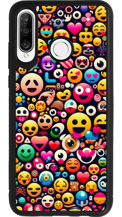 Huawei P30 Lite Case Hülle - Silikon schwarz Emoji Mix Farbe