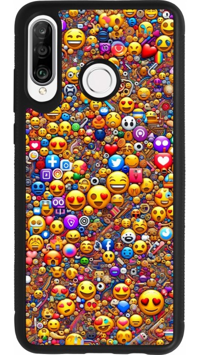 Huawei P30 Lite Case Hülle - Silikon schwarz Emoji gemischt