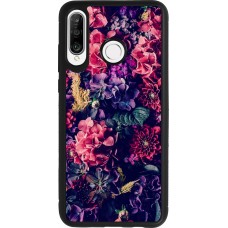 Huawei P30 Lite Case Hülle - Silikon schwarz Flowers Dark