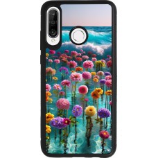 Huawei P30 Lite Case Hülle - Silikon schwarz Blumenmeer Wellen